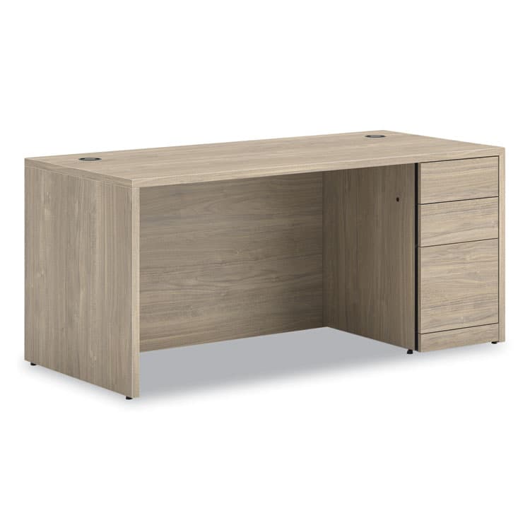 HON COMPANY 10500 Series Single Pedestal Desk, Right Pedestal: Box/Box/File, 66" x 30" x 29.5", Kingswood Walnut (HON105897RLKI1)