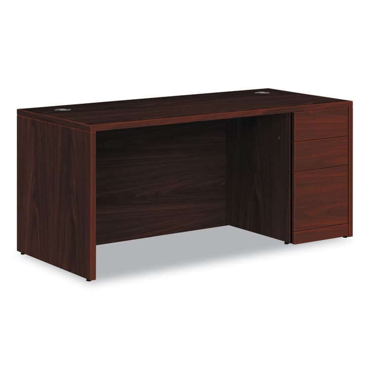 HON COMPANY 10500 Series Single Pedestal Desk, Right Pedestal: Box/Box/File, 66" x 30" x 29.5", Mahogany (HON105897RNN)