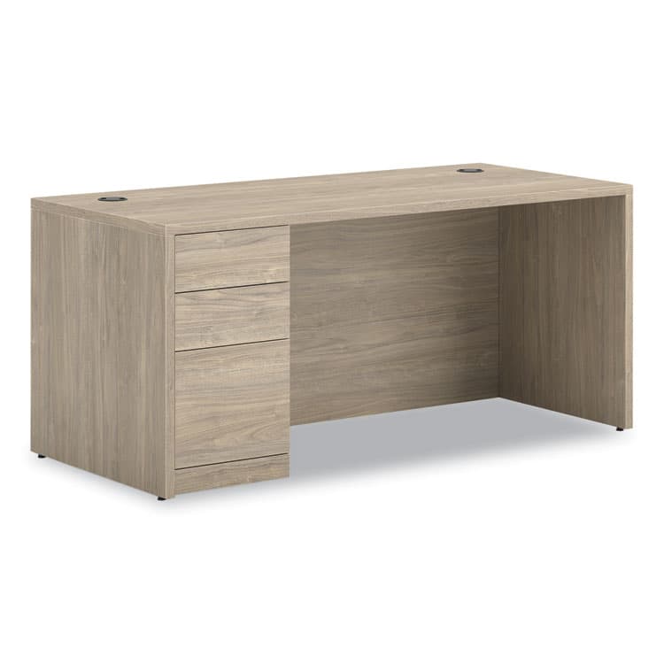 HON COMPANY 10500 Series Single Pedestal Desk, Left Pedestal: Box/Box/File, 66" x 30" x 29.5", Kingswood Walnut (HON105898LLKI1)
