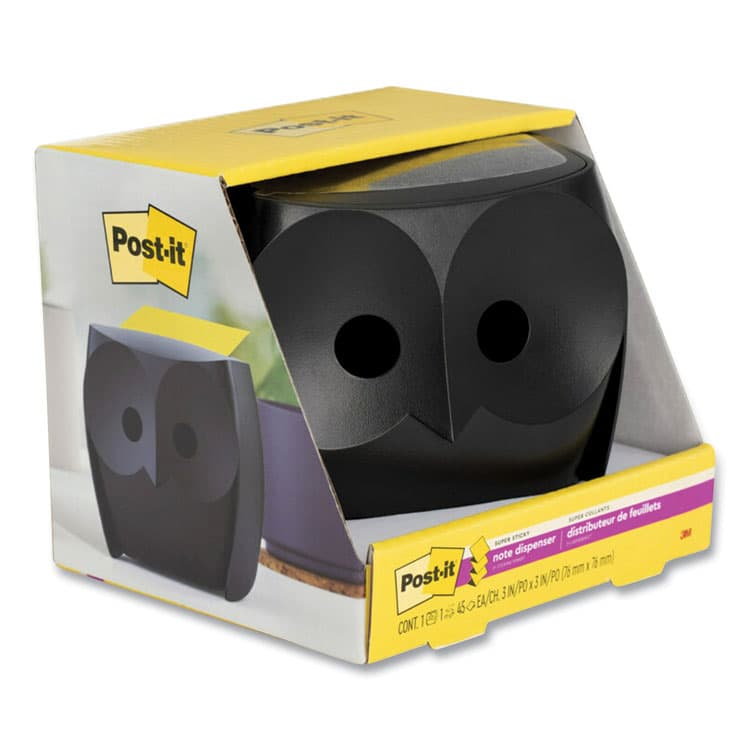 3M/COMMERCIAL TAPE DIV. Owl-Shaped Dispenser, For 3 x 3 Pads, Black, Includes 45-Sheet Citron Super Sticky Dispenser Pop-Up Pad (MMMOWL330BK) thumbnail 2