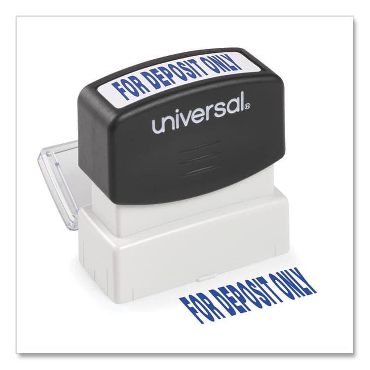 UNIVERSAL OFFICE PRODUCTS Message Stamp, for DEPOSIT ONLY, Pre-Inked One-Color, Blue (UNV10056)
