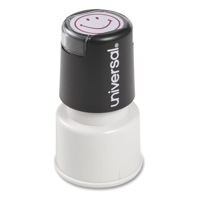 UNIVERSAL OFFICE PRODUCTS Round Message Stamp, SMILEY FACE, Pre-Inked/Re-Inkable, Red (UNV10080) thumbnail 2