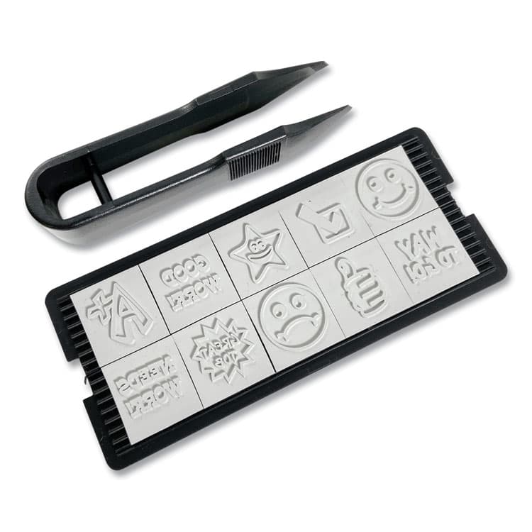 TRODAT Printy 10-in-1 Self-Inking Teacher Stamp, Incudes 10 Dies, 0.63" Diameter, Blue/Red (USS4630) thumbnail 2