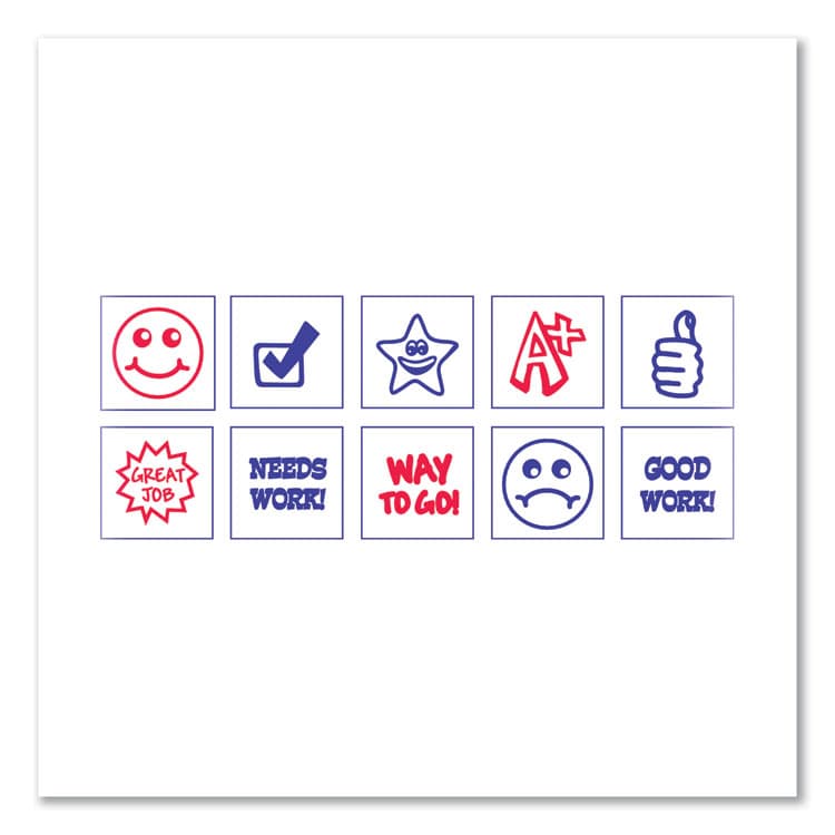 TRODAT Printy 10-in-1 Self-Inking Teacher Stamp, Incudes 10 Dies, 0.63" Diameter, Blue/Red (USS4630) thumbnail 3