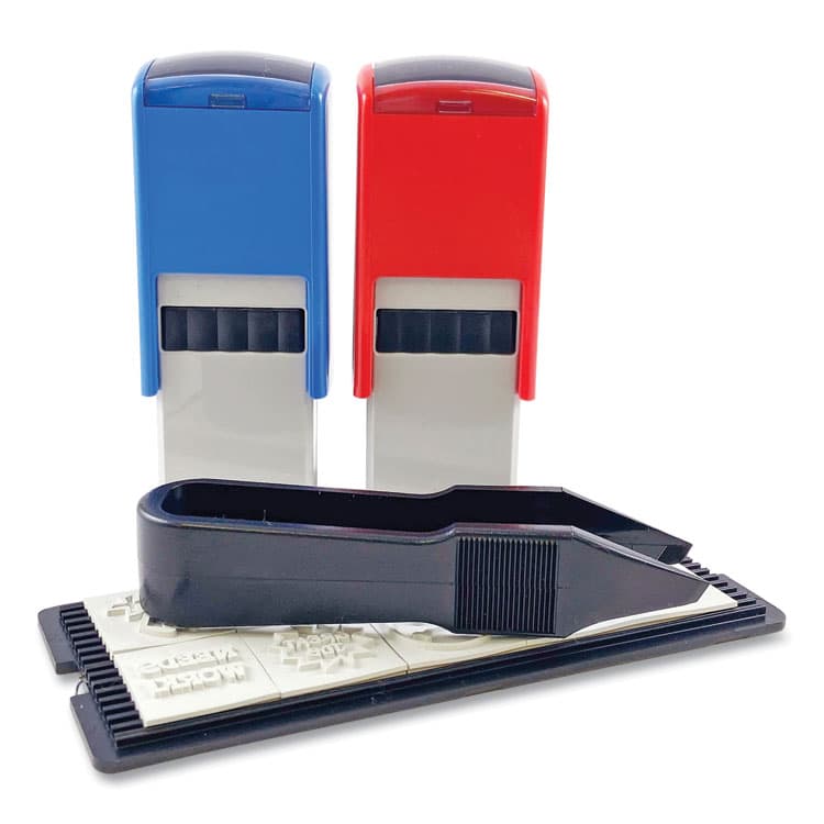 TRODAT Printy 10-in-1 Self-Inking Teacher Stamp, Incudes 10 Dies, 0.63" Diameter, Blue/Red (USS4630) thumbnail 4