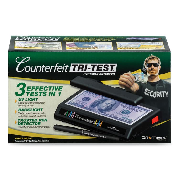 DRI-MARK PRODUCTS Tri Test Counterfeit Bill Detector for USD and Most International Currencies, 3 Detection Methods, 7" x 4" x 2.5", Black (DRI351TRI) thumbnail 2