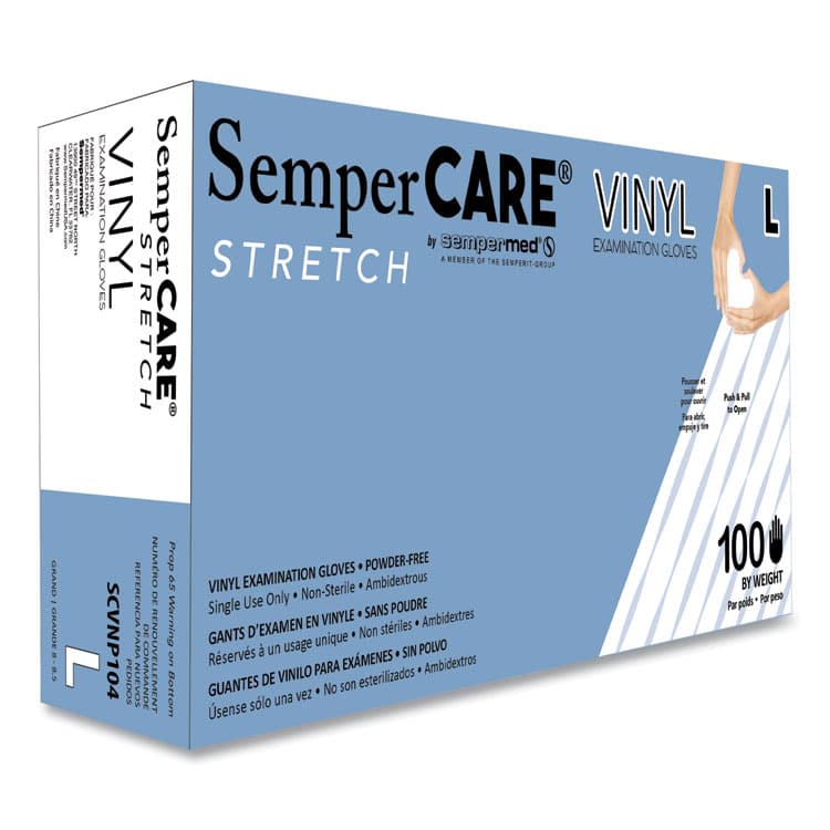 SEMPERMED USA, . Stretch Vinyl Examination Gloves, Powder-Free, Large, 5 mil Thick, 9.45" Long, Cream, 100/Box, 10 Boxes/Carton (SEZSCVNP104)