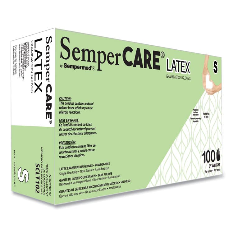 SEMPERMED USA, . Latex Examination Gloves, Powder-Free, Small, 5 mil Thick, 9.45" Long, Cream, 100/Box (SEZSCLT102BX)