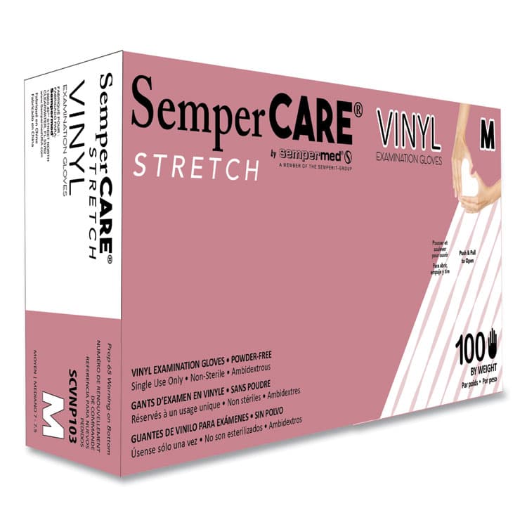 SEMPERMED USA, . Stretch Vinyl Examination Gloves, Powder-Free, Medium, 5 mil Thick, 9.45" Long, Cream, 100/Box, 10 Boxes/Carton (SEZSCVNP103)