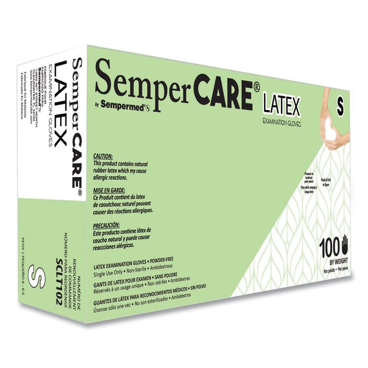 SEMPERMED USA, . Latex Examination Gloves, Powder-Free, Small, 5 mil Thick, 9.45" Long, Cream, 100/Box, 10 Boxes/Carton (SEZSCLT102)