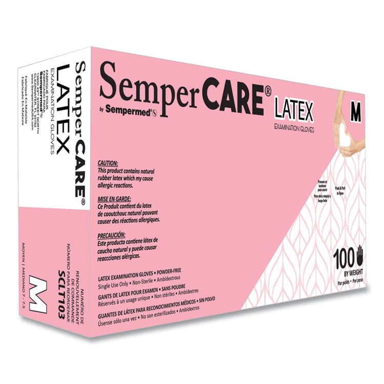 SEMPERMED USA, . Latex Examination Gloves, Powder-Free, Medium, 5 mil Thick, 9.45" Long, Cream, 100/Box, 10 Boxes/Carton (SEZSCLT103)