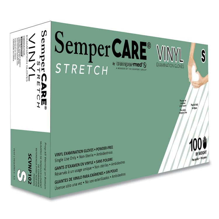 SEMPERMED USA, . Stretch Vinyl Examination Gloves, Powder-Free, Small, 5 mil Thick, 9.45" Long, Cream, 100/Box (SEZSCVNP102BX)