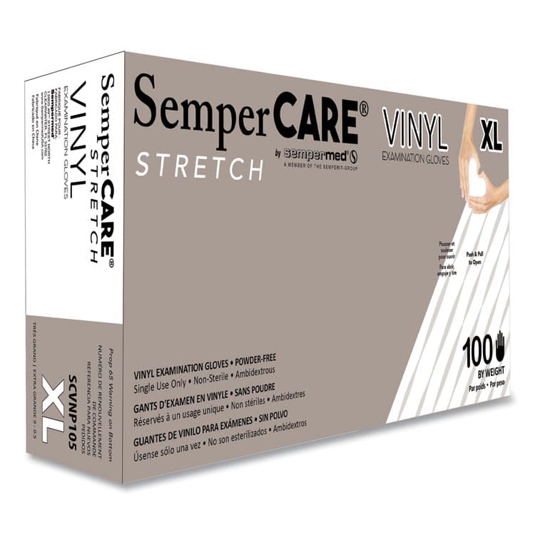 SEMPERMED USA, . Stretch Vinyl Examination Gloves, Powder-Free, X-Large, 5 mil Thick, 9.45" Long, Cream, 100/Box, 10 Boxes/Carton (SEZSCVNP105)