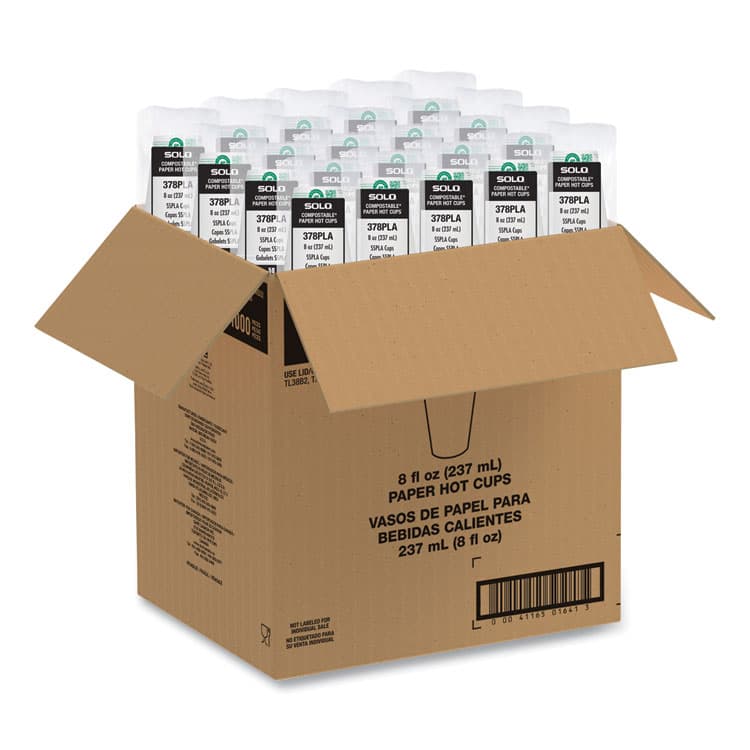 DART Compostable Paper Hot Cups, ProPlanet Seal, 8 oz, White/Green, 1,000/Carton (SCC378PLAPLANET) thumbnail 3