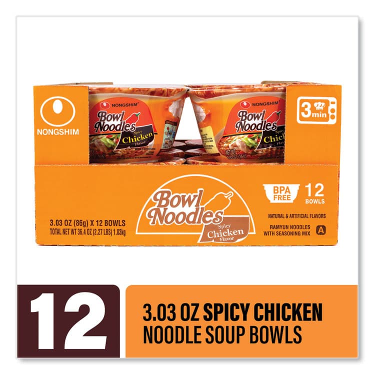 NONGSHIM CO, LTD Spicy Chicken Bowl Noodle Soup, Chicken, 3.03 oz Cup, 12/Carton (GRR22002163) thumbnail 4
