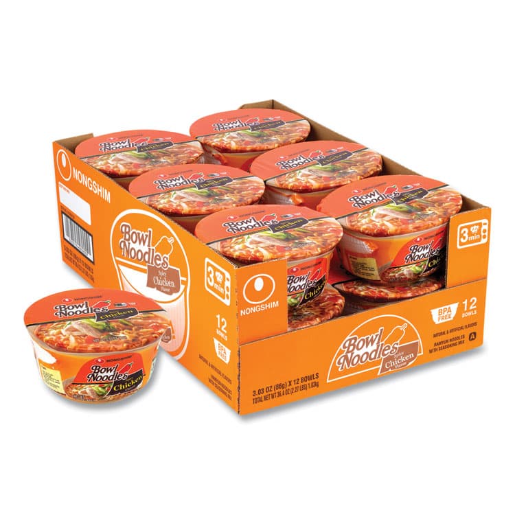 NONGSHIM CO, LTD Spicy Chicken Bowl Noodle Soup, Chicken, 3.03 oz Cup, 12/Carton (GRR22002163)