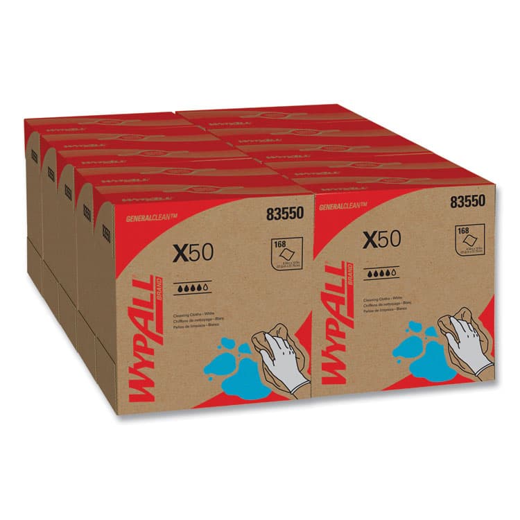 KIMBERLY CLARK X50 Cloths, POP-UP Box, 12.5 x 9.1, White, 168/Box, 10 Boxes/Carton (KCC83550)