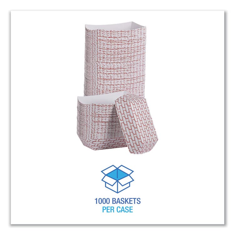 BOARDWALK Paper Food Baskets, 6 oz Capacity, 3.78 x 4.3 x 1.08, Red/White, 1,000/Carton (BWK30LAG040) thumbnail 4
