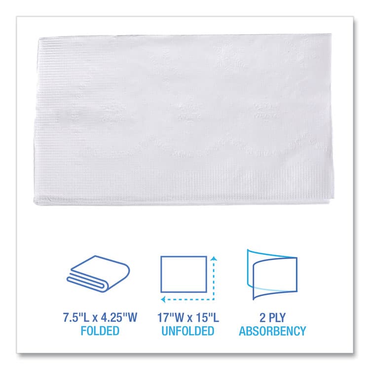 BOARDWALK 1/8-Fold Dinner Napkins, 2-Ply, 15 x 17, White, 150/Pack, 20 Packs/Carton (BWK8321W) thumbnail 3