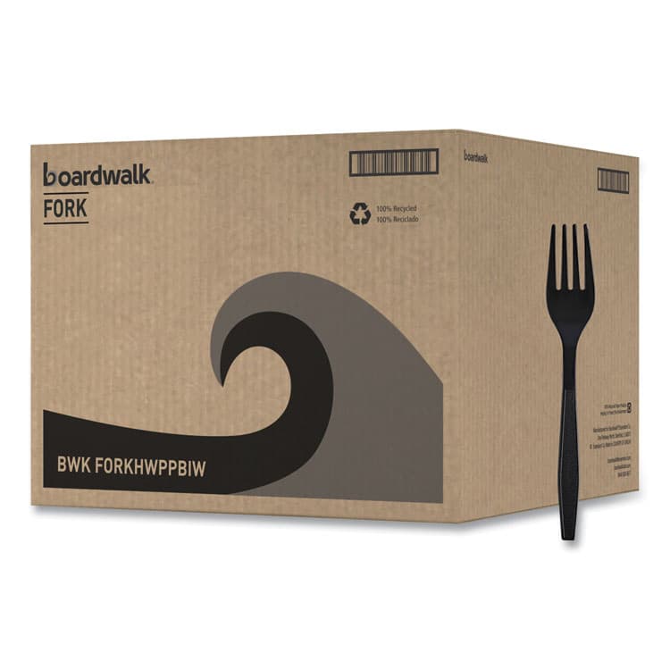 BOARDWALK Heavyweight Wrapped Polypropylene Cutlery, Fork, Plastic, Black, 1,000/Carton (BWKFORKHWPPBIW)