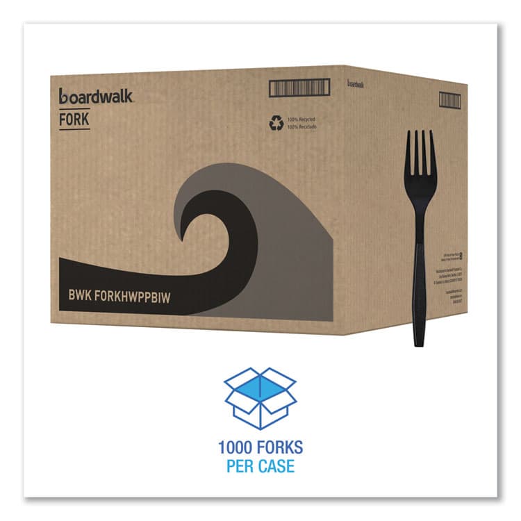 BOARDWALK Heavyweight Wrapped Polypropylene Cutlery, Fork, Plastic, Black, 1,000/Carton (BWKFORKHWPPBIW) thumbnail 4
