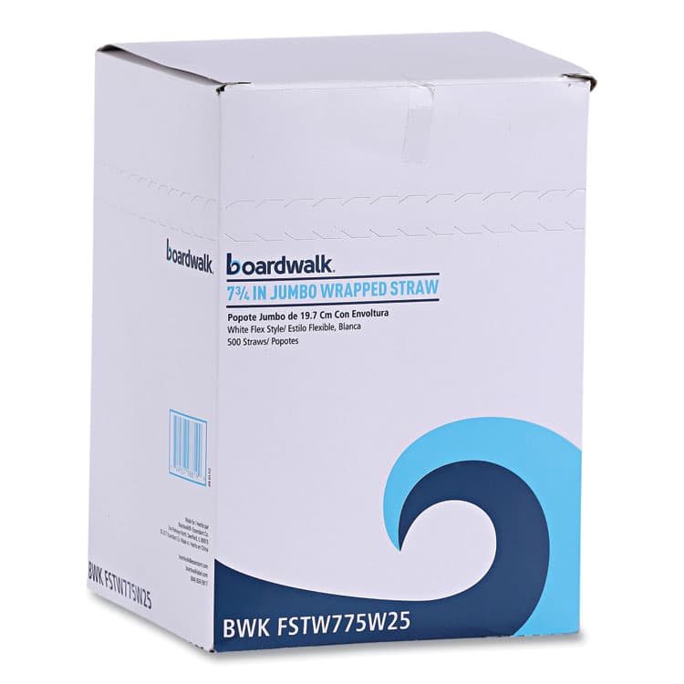 BOARDWALK Flexible Wrapped Straws, 7.75", Plastic, White, 500/Pack, 20 Packs/Carton (BWKFSTW775W25) thumbnail 3