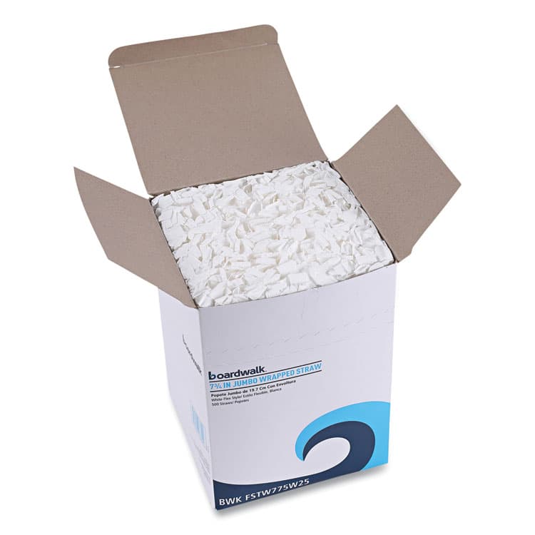 BOARDWALK Flexible Wrapped Straws, 7.75", Plastic, White, 500/Pack, 20 Packs/Carton (BWKFSTW775W25) thumbnail 4