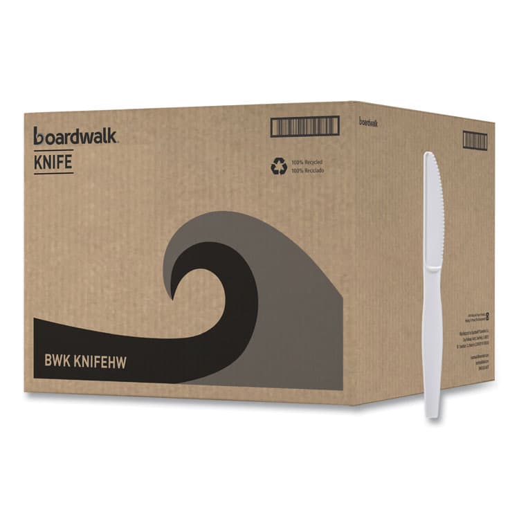 BOARDWALK Heavyweight Polystyrene Cutlery, Knife, Plastic, White, 1,000/Carton (BWKKNIFEHW)