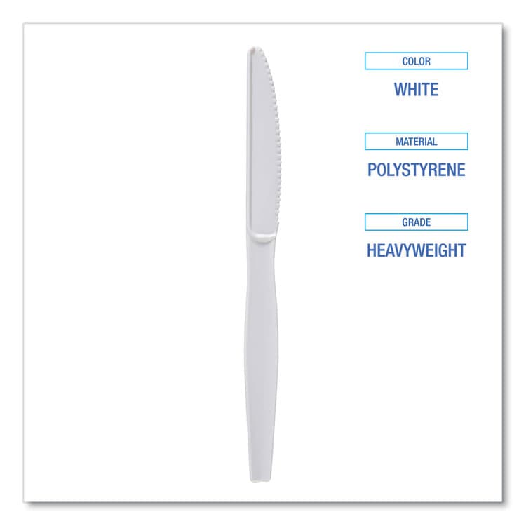 BOARDWALK Heavyweight Polystyrene Cutlery, Knife, Plastic, White, 1,000/Carton (BWKKNIFEHW) thumbnail 3