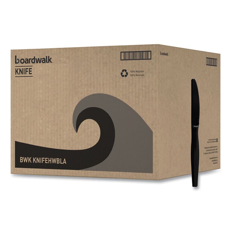 BOARDWALK Heavyweight Polystyrene Cutlery, Knife, Plastic, Black, 1,000/Carton (BWKKNIFEHWBLA)