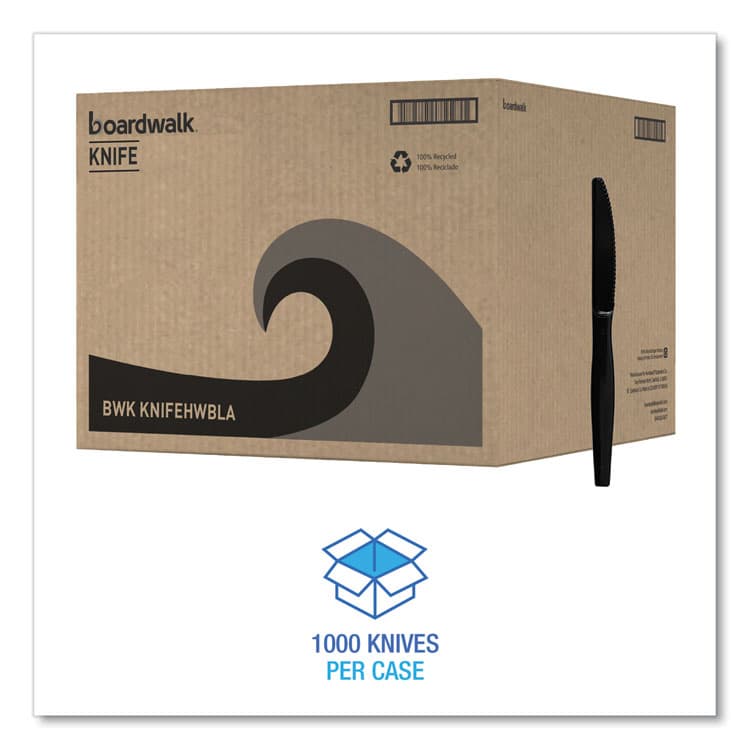 BOARDWALK Heavyweight Polystyrene Cutlery, Knife, Plastic, Black, 1,000/Carton (BWKKNIFEHWBLA) thumbnail 4