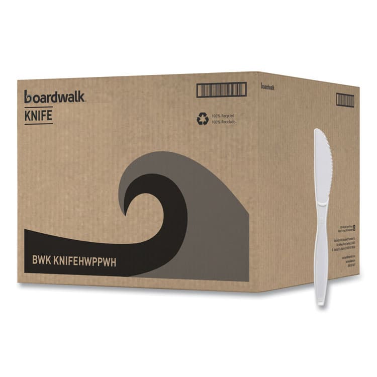 BOARDWALK Heavyweight Polypropylene Cutlery, Knife, Plastic, White, 1,000/Carton (BWKKNIFEHWPPWH)