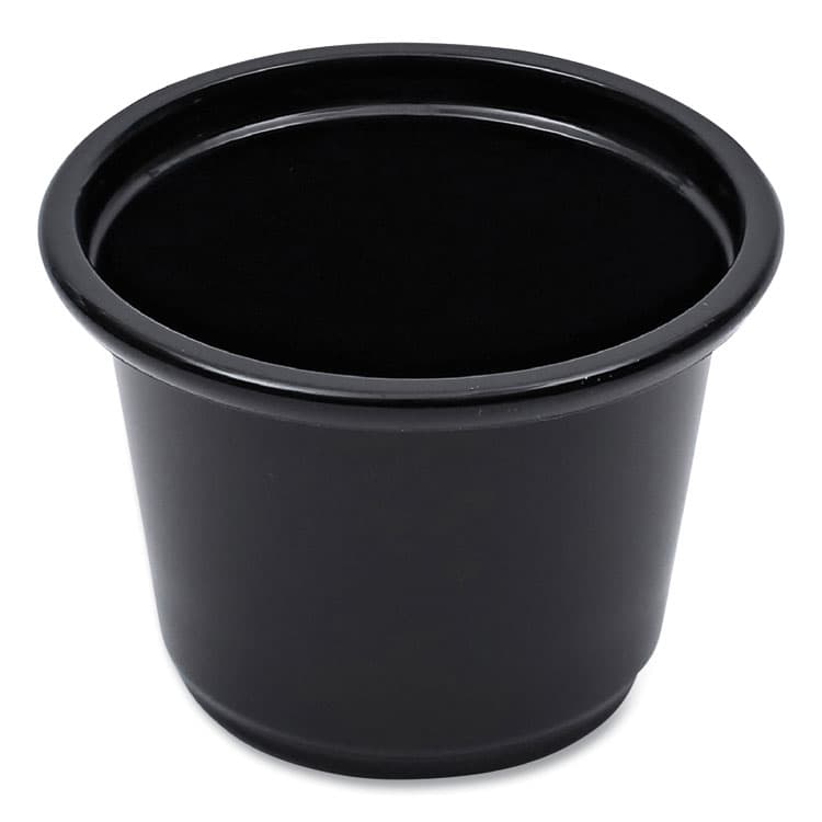 BOARDWALK Souffle/Portion Cups, 1 oz, Plastic, Black, 125/Sleeve, 20 Sleeves/Carton (BWKPRTN1BL) thumbnail 2