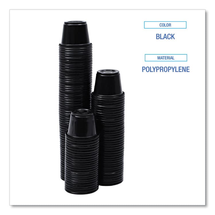 BOARDWALK Souffle/Portion Cups, 1 oz, Plastic, Black, 125/Sleeve, 20 Sleeves/Carton (BWKPRTN1BL) thumbnail 4