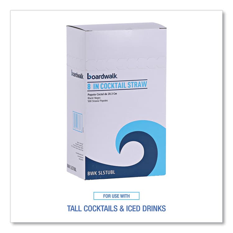 BOARDWALK Cocktail Straws, 8", Polypropylene, Black, 500/Pack, 10 Packs/Carton (BWKSLSTUBL) thumbnail 3