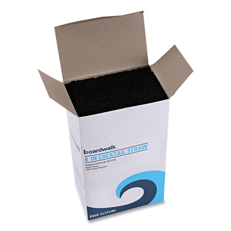 BOARDWALK Cocktail Straws, 8", Polypropylene, Black, 500/Pack, 10 Packs/Carton (BWKSLSTUBL) thumbnail 4
