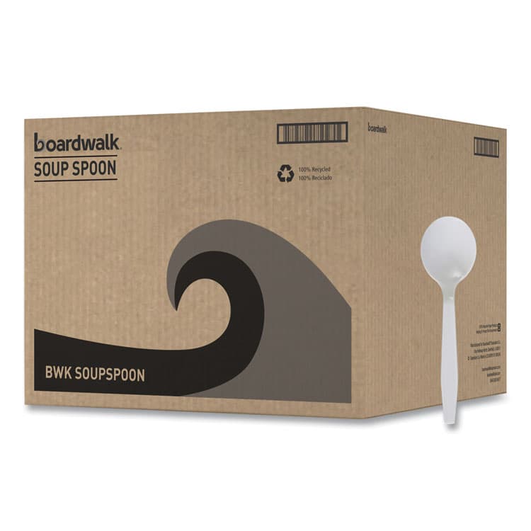 BOARDWALK Mediumweight Polystyrene Cutlery, Soup Spoon, Plastic, White, 1,000/Carton (BWKSOUPSPOON)