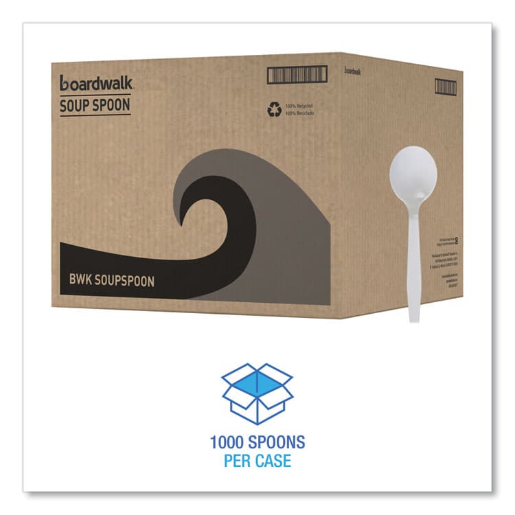 BOARDWALK Mediumweight Polystyrene Cutlery, Soup Spoon, Plastic, White, 1,000/Carton (BWKSOUPSPOON) thumbnail 4