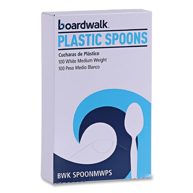 BOARDWALK Mediumweight Polystyrene Cutlery, Spoon, Plastic, White, 100/Box (BWKSPOONMWPSBX) thumbnail 2