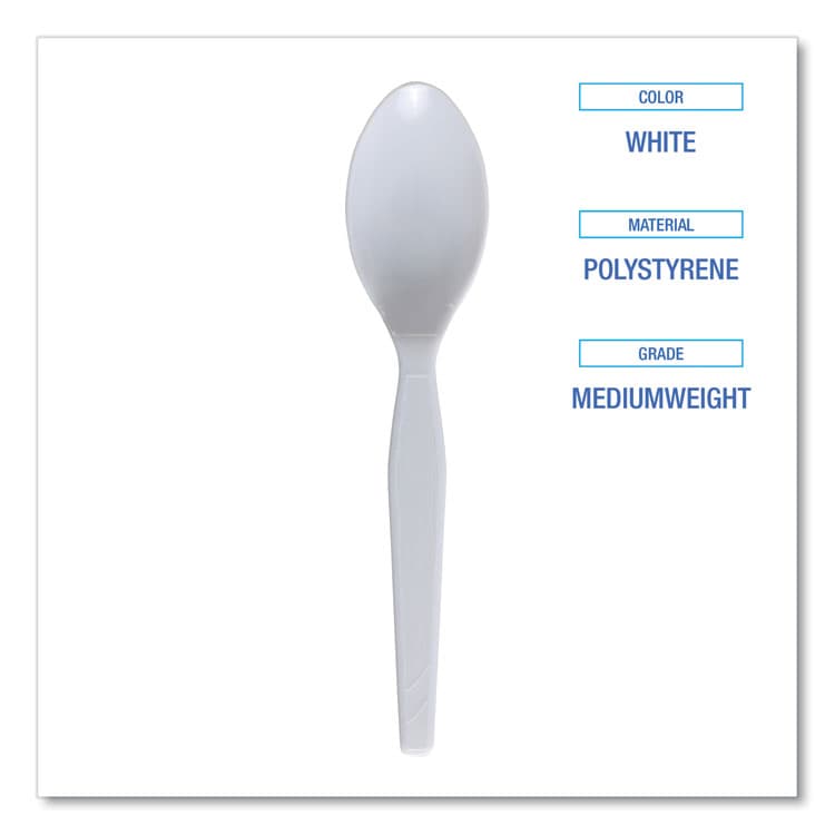 BOARDWALK Mediumweight Polystyrene Cutlery, Spoon, Plastic, White, 100/Box, 10 Boxes/Carton (BWKSPOONMWPSCT) thumbnail 4