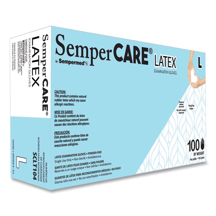 SEMPERMED USA, . Latex Examination Gloves, Powder-Free, Large, 5 mil Thick, 9.45" Long, Cream, 100/Box, 10 Boxes/Carton (SEZSCLT104)