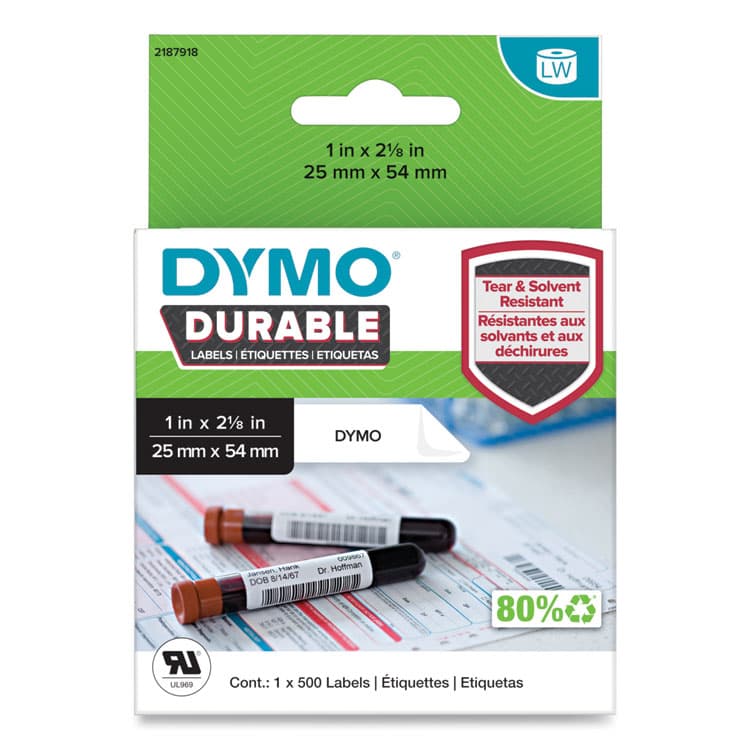 DYMO LW Durable Labels, Medical Prescription Label, 1" x 2.13", White, 500 Labels/Roll (DYM2187918)