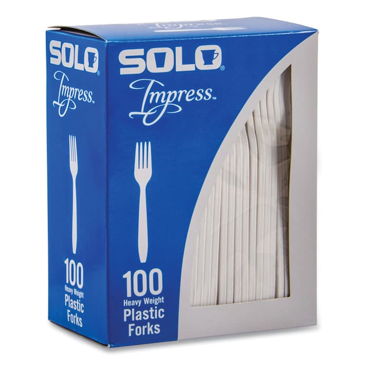 DART Impress Heavyweight Full-Length Polystyrene Cutlery, Fork, Plastic, White, 100/Box, 10 Boxes/Carton (SCCHSWFX0007) thumbnail 2