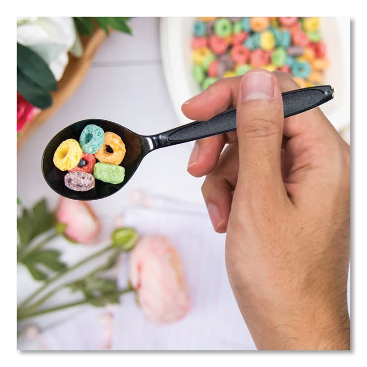 DART Reliance Mediumweight Cutlery, Soup Spoon, Plastic, Black, 1,000/Carton (SCCRSKS0004) thumbnail 3