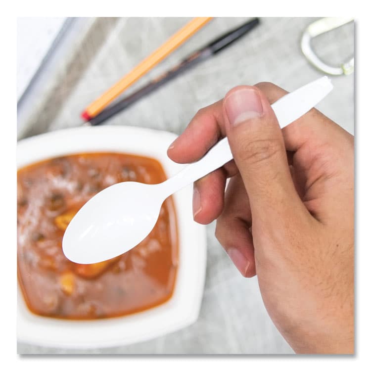 DART Impress Heavyweight Full-Length Polystyrene Cutlery, Spoon, Plastic, White, 100/Box, 10 Boxes/Carton (SCCHSWTX0007) thumbnail 3