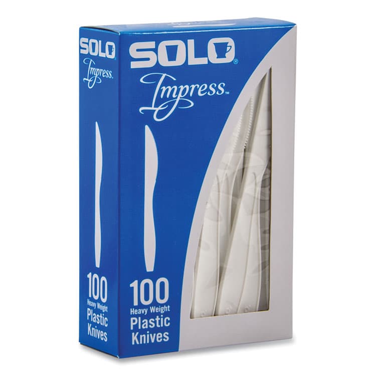 DART Impress Heavyweight Full-Length Polystyrene Cutlery, Knife, Plastic, White, 100/Box, 10 Boxes/Carton (SCCHSWKX0007) thumbnail 2