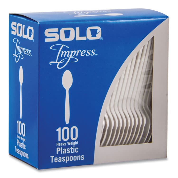 DART Impress Heavyweight Full-Length Polystyrene Cutlery, Spoon, Plastic, White, 100/Box, 10 Boxes/Carton (SCCHSWTX0007) thumbnail 2