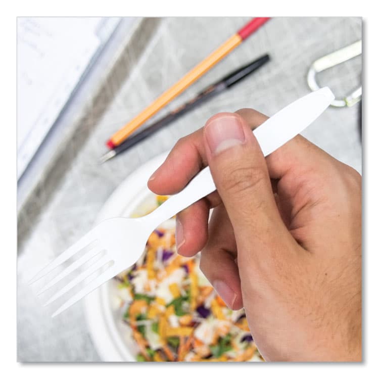 DART Impress Heavyweight Full-Length Polystyrene Cutlery, Fork, Plastic, White, 100/Box (SCCHSWFX0007BX) thumbnail 3