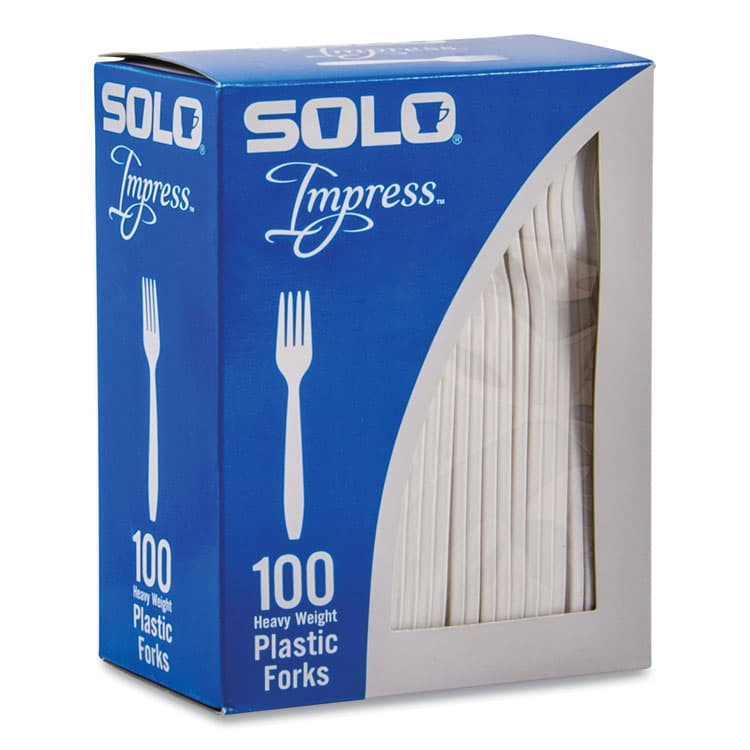 DART Impress Heavyweight Full-Length Polystyrene Cutlery, Fork, Plastic, White, 100/Box (SCCHSWFX0007BX) thumbnail 2