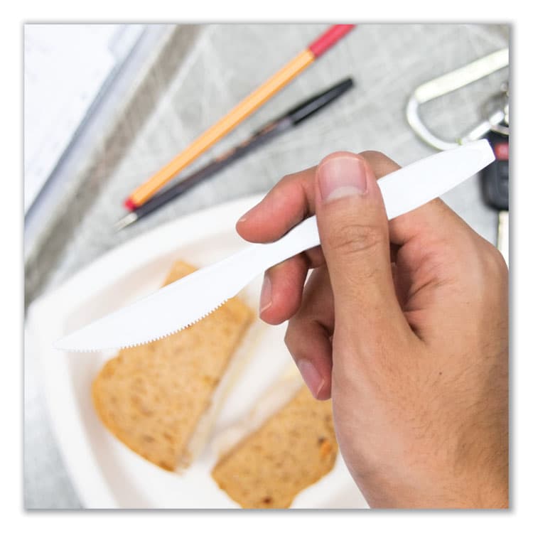 DART Impress Heavyweight Full-Length Polystyrene Cutlery, Knife, Plastic, White, 100/Box (SCCHSWKX0007BX) thumbnail 4